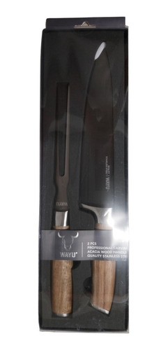 Set Cuchillo + Pinza Tenedor Asado Parrilla Wayu / Albahogar