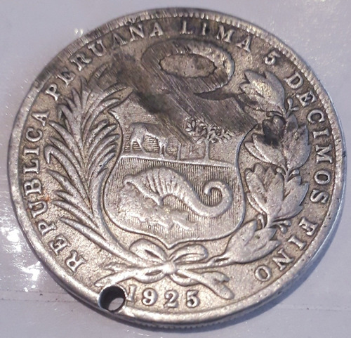 Un Sol Peru Plata 1925 Moneda Para Boton De Rastra