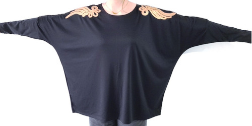 Remeron Negro Con Dorado Oversize Talle Grande Oferta