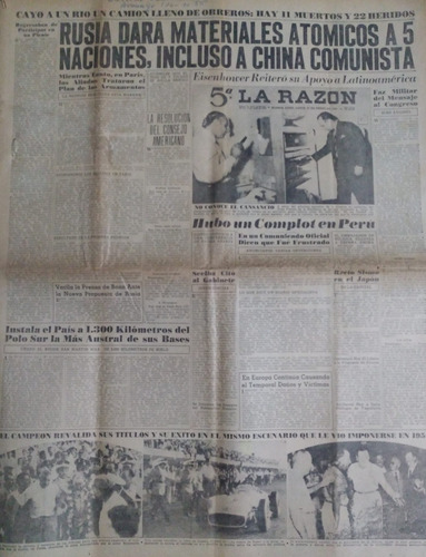 La Razon 17/1/1955 Fangio, Amistoso River 4 Independiente 5