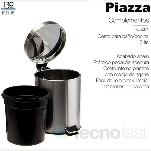 Cesto Tacho De Basura Acero Pedal Baño Cocina 5 Litros Piazz