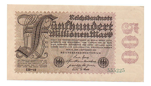 Billete Alemania 500.000.000 Marcos, Pick 110d,año 1923 S/ C