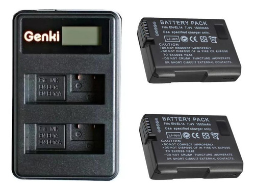 Pack De 2 Bats En-el14 + Cargador Doble Usb P Nikon