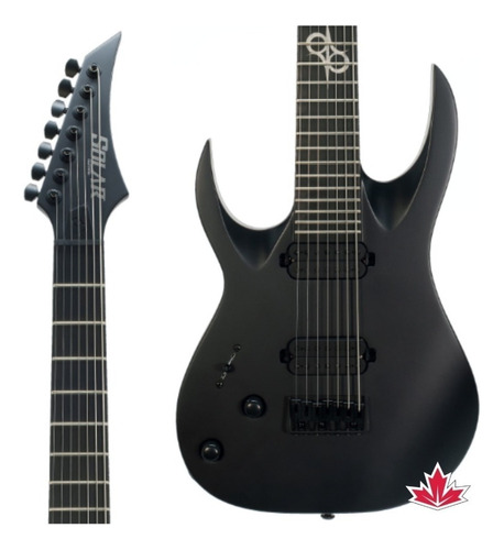 Guitarra Solar 7 Cordas Carbon Black Matte Canhoto A2.7lh