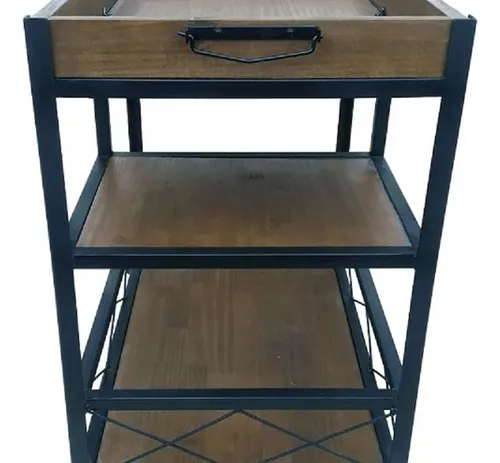 Bar Carrito En Hierro Y Madera Mazisa Negro Nogal