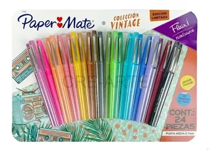 Plumigrafos Paper Mate Flair Coleccion Vintage 24 Pzs 0.7mm