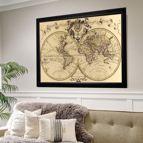 Mapa Antiguo Cuadro 120 Cm X 80 Cm En Lienzo Negro