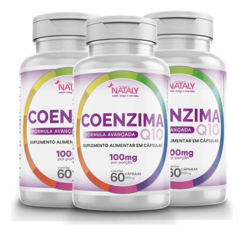 Kit Com 3 - Coenzima Q10 100mg Por Porção 60 Cápsulas Nataly