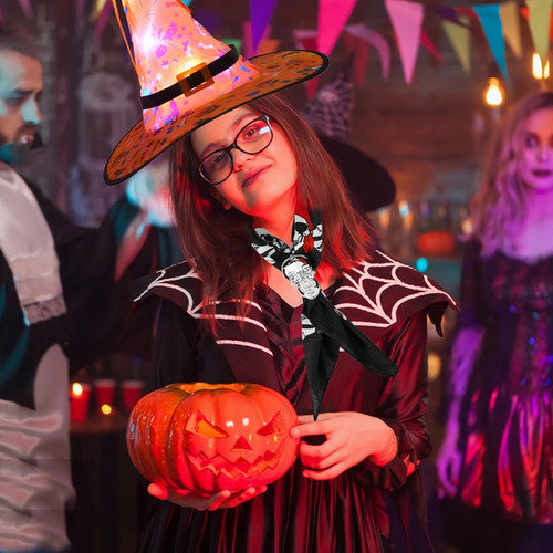 Sombrero Halloween De Bruja Con Luz Led ,pajarita Calavera
