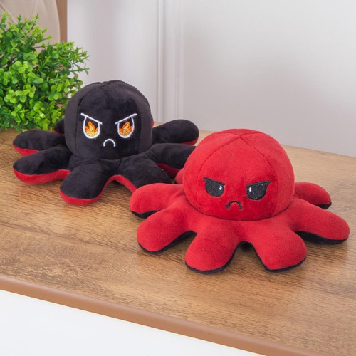 Peluche bipolar reversible con forma de pulpo, humor enojado, 14 cm