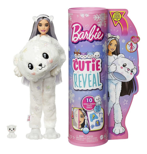 Muñeca Barbie Disfraz De Peluche De Oso Polar Y 10 Sorpresa