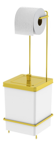 Lixeira Quadrada 6,5l Porta Papel Higiênico Dourado Banheiro Cor Branco-dourado