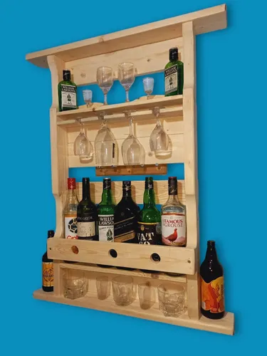 Bar Botellero En Madera Natural Quemado A Fuego