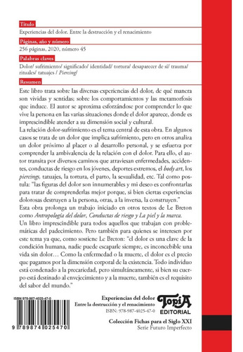 Imagen 2 de 3 de Experiencias Del Dolor (david Le Breton)