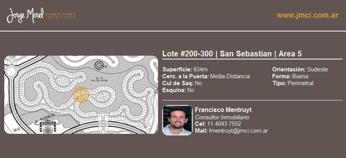 Lote Perimetral #200-300 - San Sebastian - Area 5 - 934m2 #id 1077