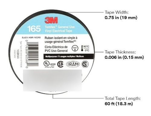 3m 165 Teipe Negro 3/4 De Uso General (10 Unidades)