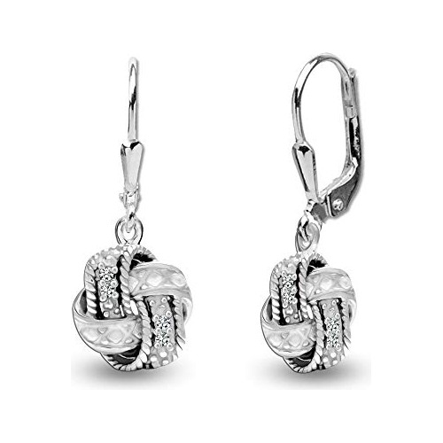 Pendientes De Plata De Ley 925 Con Nudo De Amor Y Diamantes 