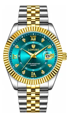 Relógio Masculino Longbo Aço Inox Quartzo 30m Calendário Prateado Dourado Azul