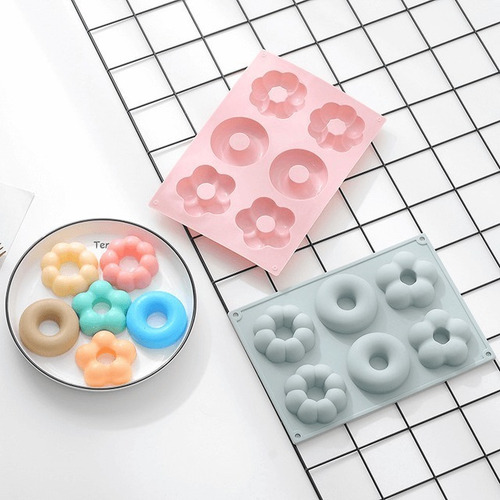 Kit 2 Molde Donas Silicon Horneadas Flores Pasteles Redondos