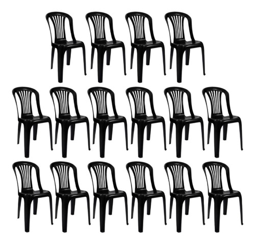 Kit Jogo 16 Cadeiras Sem Braços Bistrô Preta Área Lazer Prai