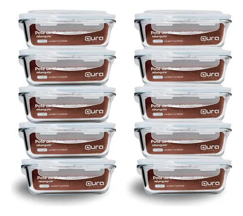 Conjunto 10 Potes 640ml Vidro Hermético 4 Travas Marmita Aura Do ...