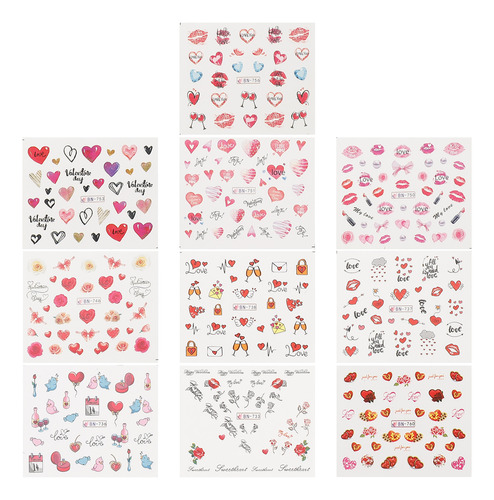 Juego De Pegatinas Para Uñas Love Valentine's Day, 10 Hojas