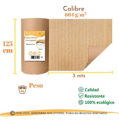 Rollo De Cartón Corrugado 125x3 Para Embalaje