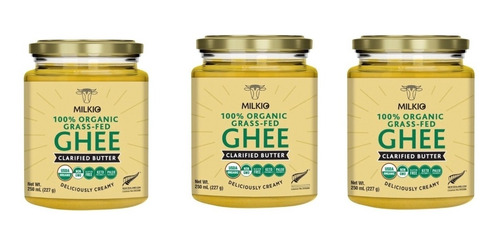 Pack 3 Ghee Organico Grass Fed 250ml Kosher Halal Libre Past