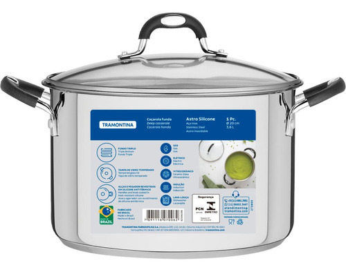 Caçarola Funda Tramontina Inox Fundo Triplo Astro 20cm 3,6l