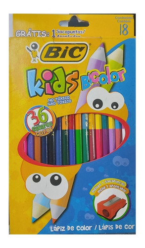 Lapices Bicolor X 18 Unidades Bic Kids 36 Colores