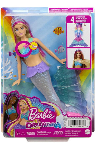 Muñeca Barbie Sirena Cola Luminosa Dreamtopia Twinkle 2m 