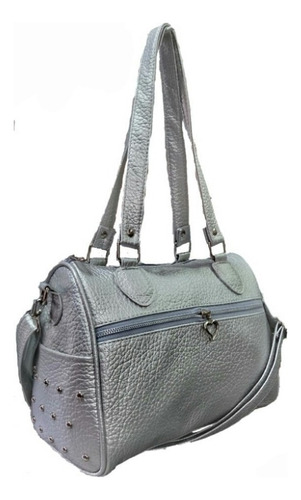 Cartera bowling PM Complementos  diseño liso de cuero sintético  plata con correa de hombro plata asas color plata y herrajes metal