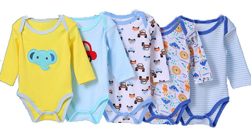 Body Manga Larga Set 5 Piezas De Algodon Bebe Niño 3-24meses