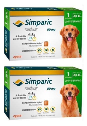 02 Unidades Antipulgas Simparic 80mg 20,1-40kg 1 Comprimido