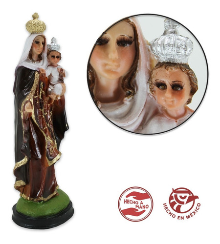 Virgen Del Carmen De 30cm Resina Ojo De Vidrio Escultura