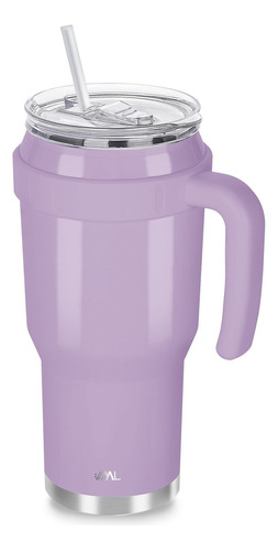 Termo Acero Inoxidable 40 Oz Tapa Hermética 2 Popotes 1.2 L Color Morado