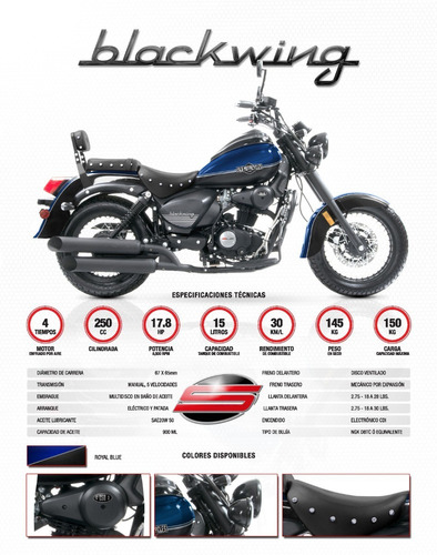 Islo Black Wing 250cc Color Negro - Azul Chopper