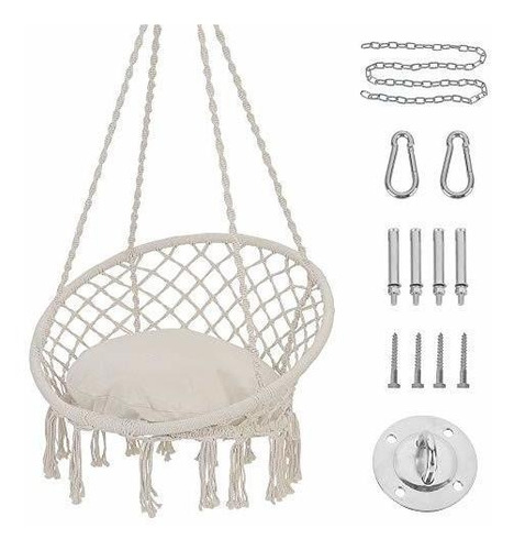 Hamaca Colgante Macramé Columpio Con Cojín