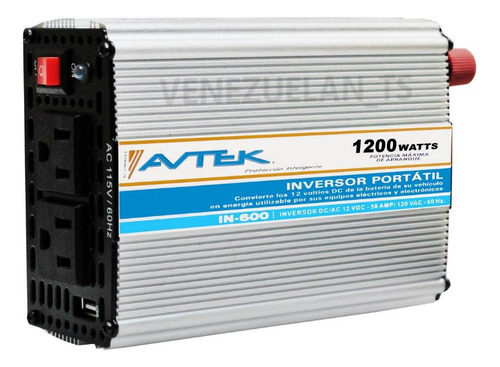 Inversor Portatil Avtek 600w 2 Tomas 1 Puerto Usb 1200w Pico