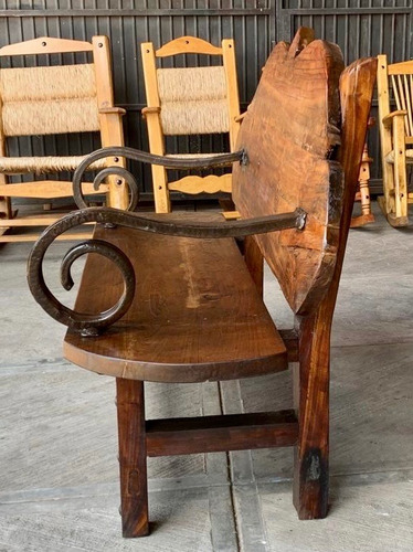 Antigua Y Original Banca Rustica Madera Primavera Y Hierro. (Usado)