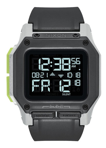 Reloj Hombre Nixon A1180 Cuarzo 46mm Pulso Negro En Silicona