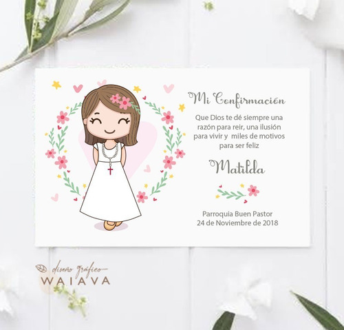 Imagen 3 de 10 de Estampas Confirmación Tarjetas Nenas Horizontal X 3u