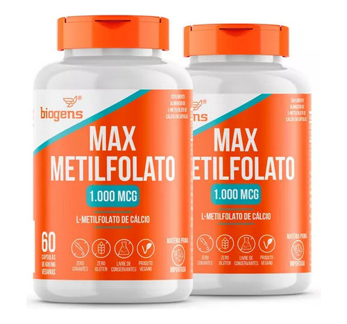 2x Max Metilfolato 1000mcg L-metil Folato 60cps Vegano