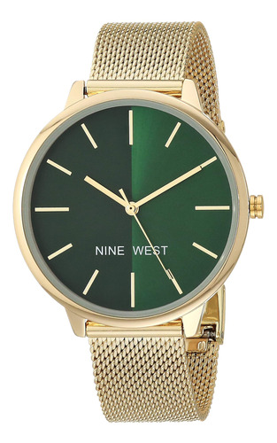 Nine West - Reloj Pulsera De Malla Para Mujer, Verde/dorado