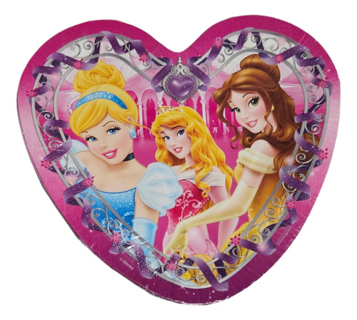 Platos Princesas Disney Corazón × 6 Cotillón Cumpleaños Niña
