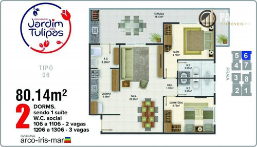 Apartamento Com 2 Dormitórios À Venda, 80 M² Por R$ 515.000,00 - Caiçara - Praia Grande/sp - Ap2646
