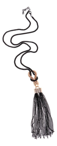 Collar De Moda Con Borlas Y Cadena Larga En Color Azabache