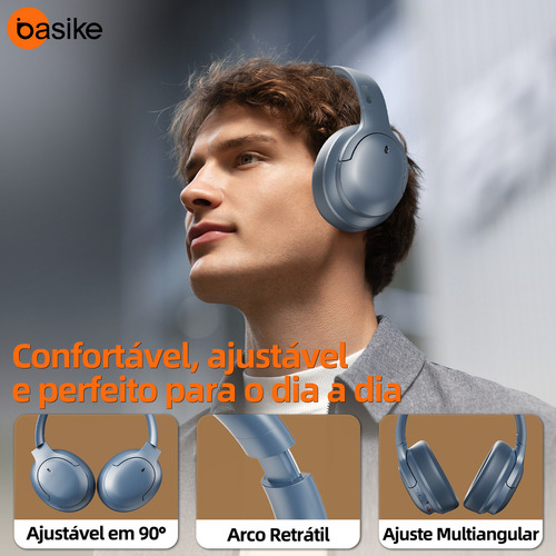 Fone De Ouvido Bluetooth Basike Com Anc Cancelamento Ativo De Ruído Headphone Bluetooth 5.4+edr, Som Surround 3d, Com Microfone Certificação Hi-pure Audio, 40 Horas Reprodução Headset (azul-celeste)