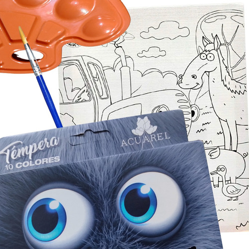 Kit Arte Infantil Bastidor Cuadro Lienzo Pintura Pincel Niño