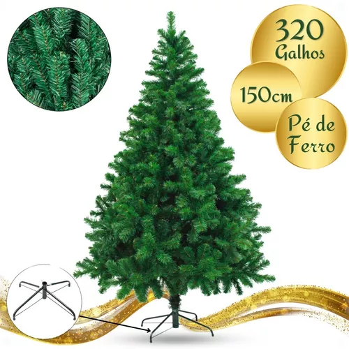 Árvore De Natal Grande Cheia Pinheiro Luxo 150cm 320 Galhos - R$ 243,9